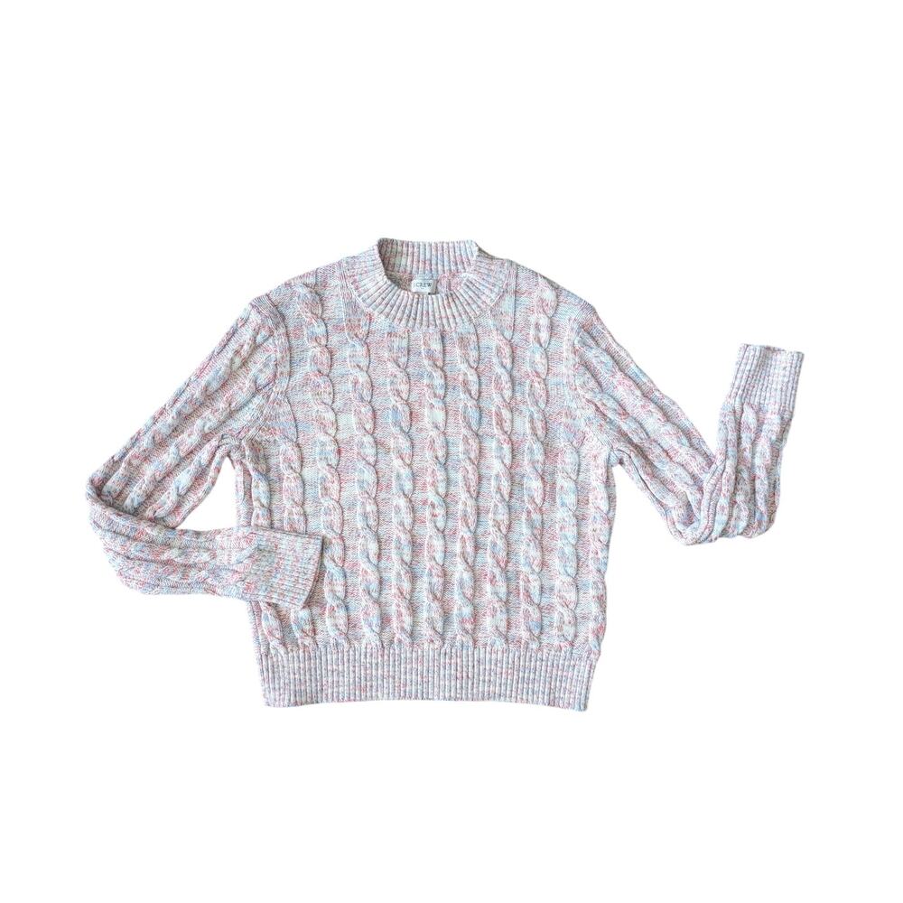 J.Crew Mock Neck Sweater Womens L White-Blue-Red Cotton Nautical Coastal Patriot